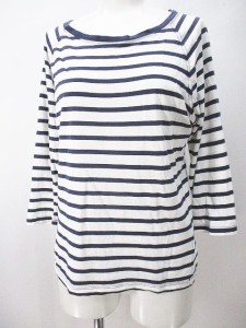 【中古】ギャップ GAP ボーダー柄 七分袖 Tシャツ カットソー XS 白系 ホワイト 透け感 レディース