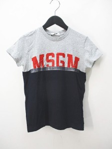 【中古】エムエスジーエム MSGM 半袖 Tシャツ 8anni 紺系 ネイビー バイカラー プリント キッズ 子供服  