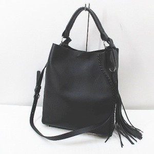 【中古】オールセインツ ALLSAINTS トートバッグ 2WAY ハンド ショルダー タッセルチャーム ブラック 黒系 レザー 