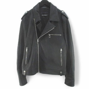 【中古】エンポリオアルマーニ EMPORIO ARMANI 41r31p レザージャケット 革ジャン ライダース 羊革 エルボーパッチ 