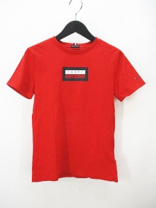 【中古】トミーヒルフィガー TOMMY HILFIGER 半袖 Tシャツ 140 赤系 レッド ロゴ 刺繍 プリント キッズ 子供服  