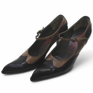 【中古】ミュウミュウ miumiu calzature donna パンプス ストラップ バイカラー ブラウン 茶系 レザー 36 イタリア製