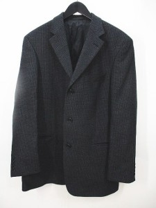 【中古】ヒューゴボス HUGO BOSS ウール ジャケット 52 黒系 ブラック 総柄 テーラード 裏地 ボタン メンズ