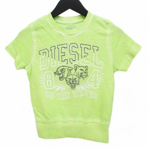 【中古】ディーゼル DIESEL 半袖 カットソー 4 黄緑 イエローグリーン系 蛍光 ネオンカラー プリント ロゴ 綿