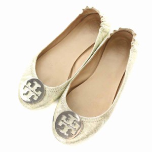 【中古】トリーバーチ TORY BURCH フラットシューズ パンプス レザー ロゴプレート 7.5 24.5cm ゴールド色