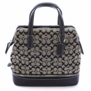 【中古】コーチ COACH ハンドバッグ ミニシグネチャー キャンバス レザー 鞄 黒 ブラック /DK レディース