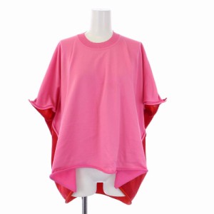 【中古】ボッテガヴェネタ 20AW VISCOSE DRAPE TOP ニット カットソー 半袖 ドルマンスリーブ バイカラー L 赤 ピンク