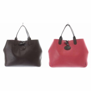 【中古】ロンシャン LONGCHAMP ロゾ ROSEAU トートバッグ ハンドバッグ レザー リバーシブル 茶 ブラウン ピンク