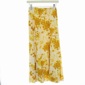 【中古】ミラオーウェン Mila Owen マチフレアSTデザインナロースカート ロング マキシ 総柄 0 S オフホワイト 黄色