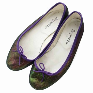 【中古】レペット Repetto バレエシューズ フラットシューズ ラウンドトゥ リボン ラメ 39 24.7cm 紫 パープル