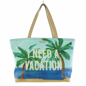 【中古】ケイトスペード KATE SPADE I NEED A VACATION トートバッグ ヤシの木 PVCレザー 鞄 水色 /DK レディース