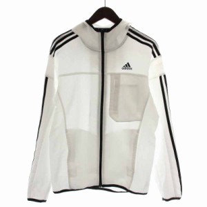 【中古】アディダス adidas ストレッチクロスジャケット パーカー ハイネック ジップアップ スリーライン M 白 黒