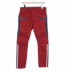 【中古】バルマン BALMAIN 15SS 側章 サイドライン ストレッチ バイカー スキニー デニムパンツ ジーンズ W29 赤