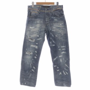 【中古】アルマーニ ジーンズ ARMANI JEANS J21 デニムパンツ ボタンフライ ダメージ加工 M インディゴ /SI31