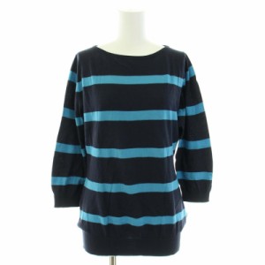 【中古】ジョンスメドレー JOHN SMEDLEY ニット セーター 長袖 ボーダー柄 ハイゲージ コットン 紺 水色 レディース