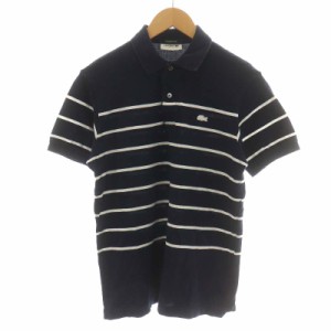 【中古】ラコステ LACOSTE ポロシャツ 半袖 ボーダー コットン 3 S 紺 ネイビー 白 ホワイト /AN23 メンズ