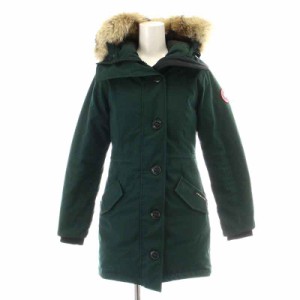 【中古】カナダグース ROSSCLAIR PARKA ダウンコート ミドル ジップアップ フード コヨーテファー XS 緑 ベージュ