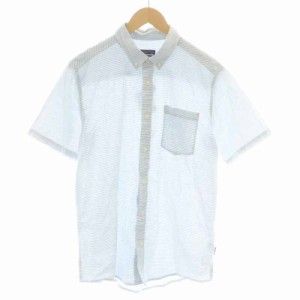 【中古】パタゴニア Patagonia 18年製 ORGANIC COTTON ボタンダウンシャツ 半袖 ストライプ M 白 ホワイト 水色