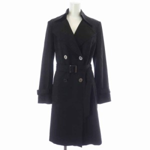 【中古】ハロッズ Harrods KNIGHTSBRIDGE トレンチコート ロング 千鳥柄 2 M 黒 ブラック /AT17 レディース