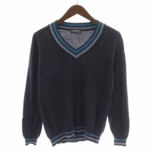 【中古】ジョンスメドレー JOHN SMEDLEY ケーブルニット セーター 長袖 Vネック XS 紺 ネイビー 青 ブルー