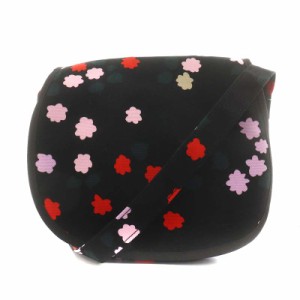 【中古】マリメッコ marimekko ショルダーバッグ ポシェット 花柄 キャンバス ピンク 赤 レッド 黒 ブラック