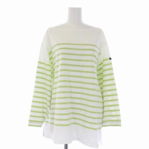 【中古】ルミノア Leminor バスクシャツ カットソー 七分袖 ボーダー 2 M 白 ホワイト 黄緑 グリーン /TK レディース