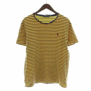 【中古】ポロ ラルフローレン POLO RALPH LAUREN Tシャツ カットソー 半袖 クルーネック ボーダー ロゴ刺繍 L 黄色 紺