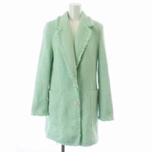 【中古】ザラ ZARA チェスターコート テーラードジャケット ミドル ツイード S 緑 グリーン 白 ホワイト