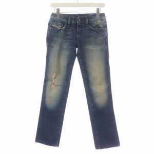 【中古】ディーゼル DIESEL LHELA  デニムパンツ ジーンズ ダメージ加工 ウォッシュ加工 インディゴ W24 L30 XS 青