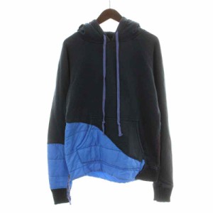 【中古】グレッグローレン 50/50 NAVY PUFFY HOODIE パーカー ジャケット プルオーバー 長袖 切替 中綿 1 S 紺 青