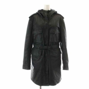 【中古】ディーゼル DIESEL 中綿コート ロング ジップアップ フード リボン ベルト M 黒 ブラック /NW14 レディース