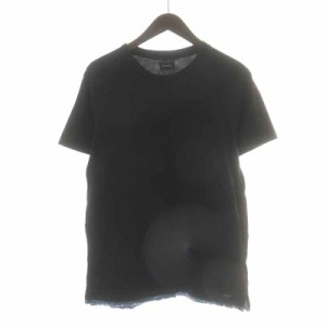 【中古】ディーゼル DIESEL Tシャツ カットソー 半袖 クルーネック デニム 切替 カットオフ L 黒 ブラック 紺