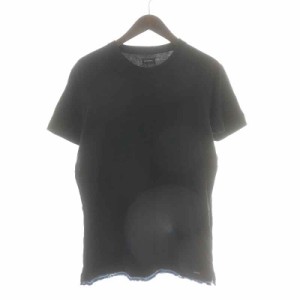 【中古】ディーゼル DIESEL Tシャツ カットソー 半袖 クルーネック デニム 切替 カットオフ L 黒 ブラック 紺