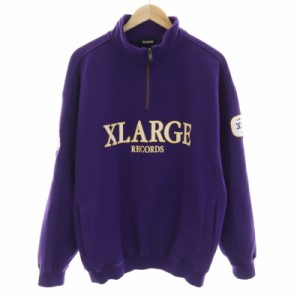 【中古】X-LARGE 22AW XL RECORDS HALF ZIP PULLOVER スウェット トレーナー 長袖 ワッペン 刺繍 M 紫 メンズ