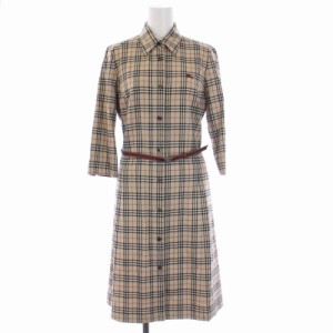 【中古】バーバリーブルーレーベル BURBERRY BLUE LABEL シャツワンピース 七分袖 ロング ノバチェック 38 M ベージュ