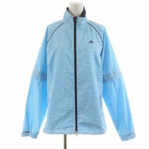 【中古】アディダス adidas ジャケット ジップアップ チェック柄 OT XL 青 ブルー 白 ホワイト /AN41 レディース