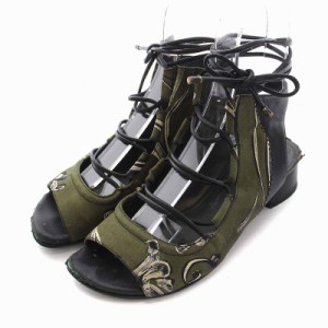 【中古】3.1 フィリップリム 3.1 phillip lim レースアップ サンダル 花柄 37 23.5cm カーキ 黒 ブラック レディース