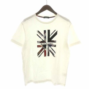 【中古】ブラックレーベルクレストブリッジ Tシャツ カットソー 半袖 クルーネック ロゴ刺繍 M 白 マルチカラー