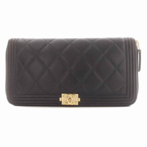 【中古】シャネル CHANEL ボーイ キャビアスキン 長財布 ラウンドファスナー ココマーク 22番台 紺 ネイビー