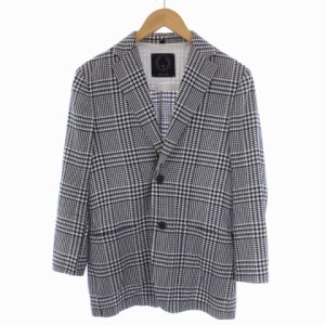 【中古】ティージャケット T-JACKET テーラードジャケット シングル 2B チェック柄 ウール XS 白 紺 メンズ