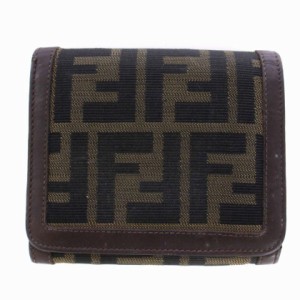 【中古】フェンディ FENDI 財布 三つ折り ズッカ柄 キャンバス レザー 茶 ブラウン /BM ■OH レディース