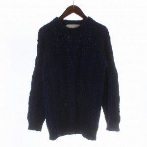 【中古】オールドダービーニットウェア OLDDERBY KNITWEAR ニット セーター ケーブル 長袖 クルーネック ウール S 紺