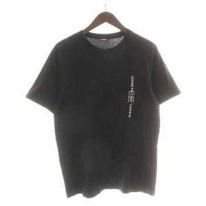 【中古】ディーゼル DIESEL Tシャツ カットソー 半袖 クルーネック ロゴ刺繍 M 黒 ブラック 白 ホワイト /NW2 メンズ