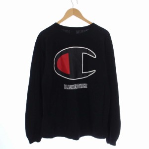 【中古】CHAMPION BLACK EYE PATCH リバースウィーブ ロングスリーブ Tシャツ ロンT カットソー 長袖 ロゴ L 黒