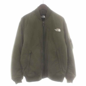 【中古】ザノースフェイス PRIMALOFT Insulation Bomber Jacket MA-1 中綿ジャケット ブルゾン ロゴ刺繍 L カーキ