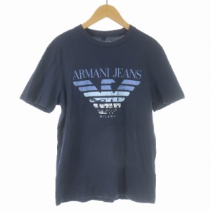 【中古】ARMANI JEANS Tシャツ カットソー クルーネック プルオーバー 半袖 ロゴ XS 紺 青 白 3Y6T35 6JPFZ /SI47