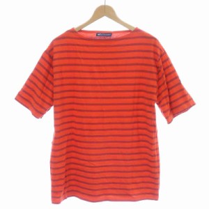 【中古】セントジェームス SAINT JAMES Tシャツ カットソー 半袖 ボーダー L オレンジ /AT28 メンズ