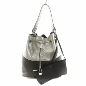 【中古】フルラ FURLA ステイシー ハンドバッグ ショルダーバッグ 2way レザー バイカラー シルバー色 黒