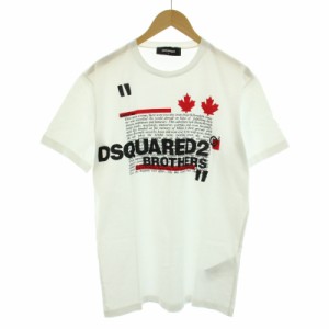 【中古】DSQUARED2 21SS Brothers Tシャツ カットソー クルーネック 半袖 ロゴプリント L 白 ホワイト 赤 黒 メンズ
