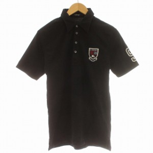 【中古】バーバリーブラックレーベル BURBERRY BLACK LABEL ポロシャツ 半袖 Tシャツ ワッペン 2 M 黒